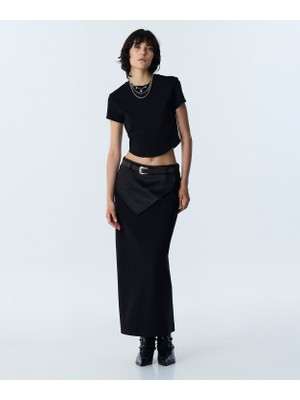 Twist Belted Satin Mix Skirt