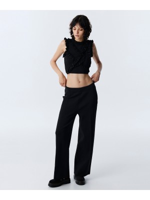 Twist Elastic Waist Wide Leg Trousers