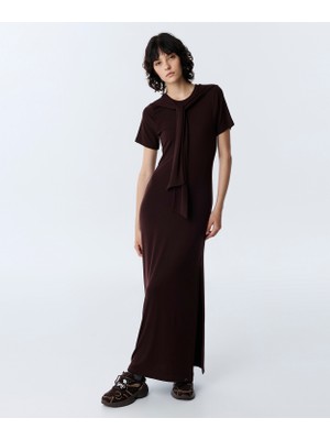 Twist Tie Neck Cotton Jersey Dress