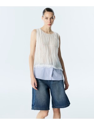 Twist Poplin Mix Crinkle Effect Blouse