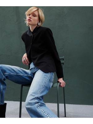 Twist Contrast Collar Asymmetric Blazer