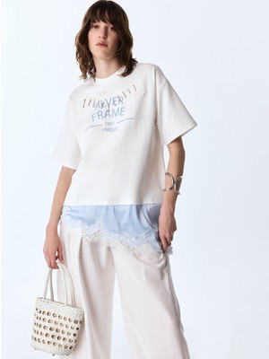 Twist Lace Mix Slogan T-Shirt
