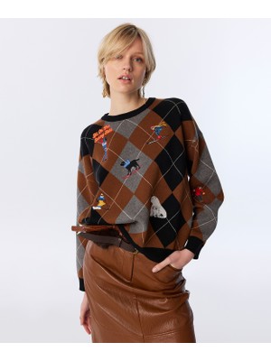 Twist Embroidered Diamond Pattern Sweater
