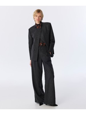 Twist Contrast Waist Striped Pants