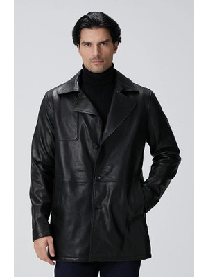 Network Black Leather Trench Coat