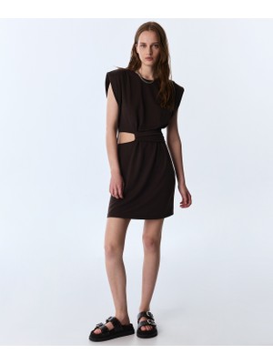 Twist Shoulder Pad Cutout Dress
