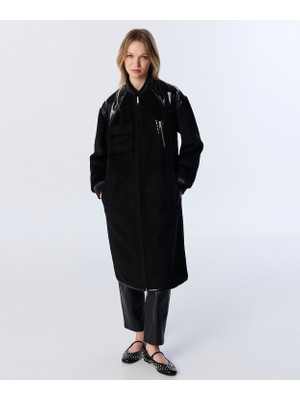 Twist Asymmetric Pocket Fabric Mix Coat