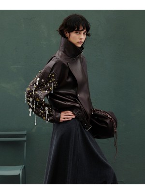 Twist Mixed Embellishment Biker Jacket