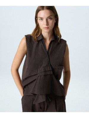Twist Asymmetric Pleated Eyelet Vest