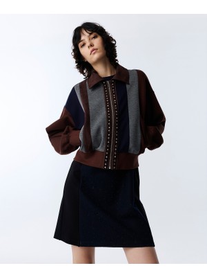 Twist Fabric Mix Trompe L'oeil Print Sweatshirt