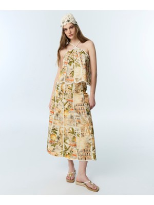 Twist Graphic Print A-Line Skirt