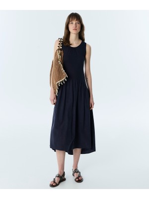 Twist Fabric Mix Gathered Dress