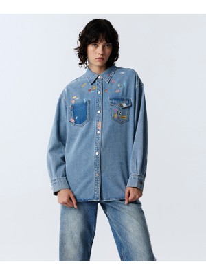 Twist Printed Denim Shirt