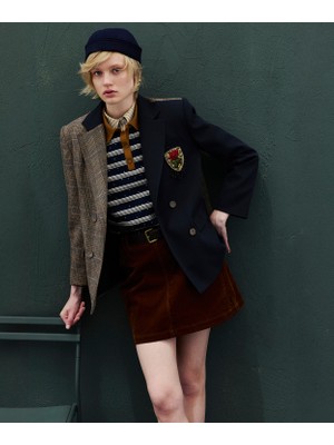 Twist Plaid Mix Patch Blazer