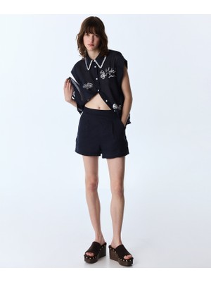 Twist Contrast Stitch Linen Shorts