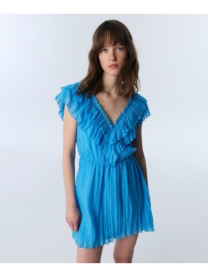Twist Crinkle Effect Ruffled Dress