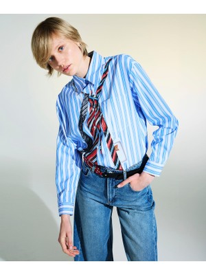 Twist Tie Print Poplin Shirt