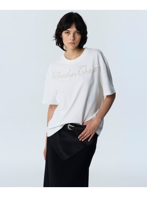 Twist Faux Pearl Slogan T-Shirt
