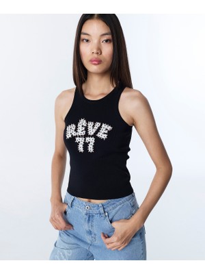 Twist Slogan Patch Knit Top