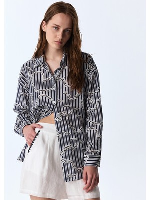 Twist Slogan Detail Striped Shirt