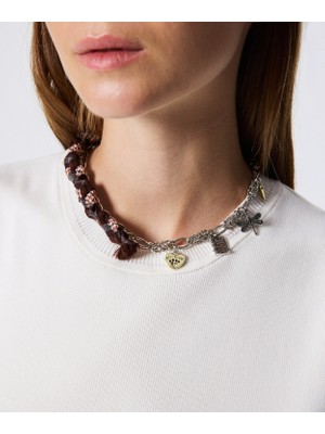 Twist Patterned Fabric Mix Chain Necklace