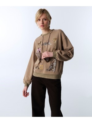 Twist Graphic Print Embellished Sweatshirt