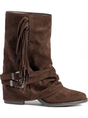 Twist Fringed Suede Look Boots