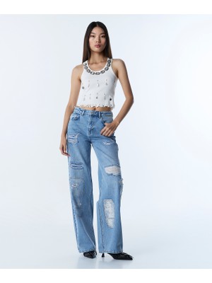 Twist Distressed Wide Leg Jeans