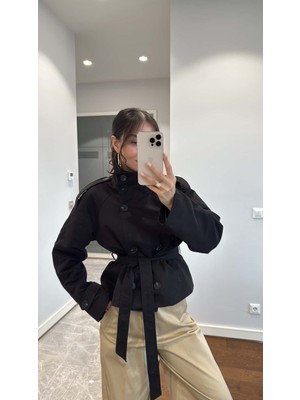 Distimi Dik Yaka Kuşaklı Kısa Trençkot