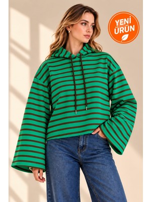 Evra Yeni Sezon Pamuklu Oversize Çizgili Bisiklet Yaka Kadın Sweatshirt – Yumuşak Dokulu Rahat Kalıp