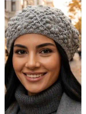 Uniquetrenders Kadın Çiçek Motifli Kabartmalı Örme Triko Kışlık Bere