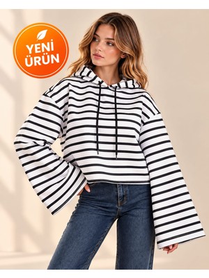 Evra Yeni Sezon Pamuklu Oversize Çizgili Bisiklet Yaka Kadın Sweatshirt – Yumuşak Dokulu Rahat Kalıp