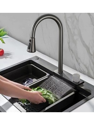 Fleko Teknolojik Eviye Seti Siyah Çelik Rengi 3 Fonksiyonlu Eviye Bataryası Dahil TKA0028