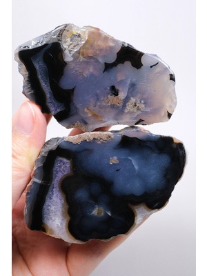 Healcrystal Ametist Agat Çifti, Mürekkep Mavisi Kale Bandı Ile, Dumanlı Indigo Çekirdek ve Ametist Kenar, 228G