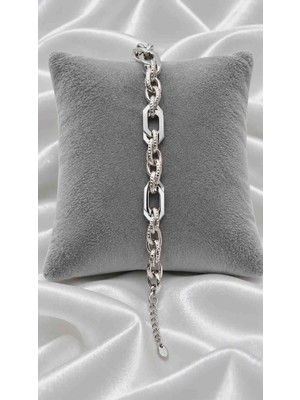 Xuping Jewelry Melekcehobi Xuping Gümüş Renk Zirkon Taşlı Geometrik Zincir Unisex Bileklik – Ayarlanabilir Şık Tasarım