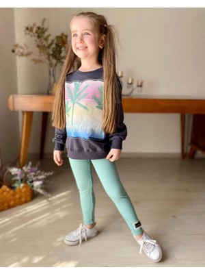 Pars Kidswear Life Is Beatifull Baskılı Mint Yeşil Kız Çocuk Takım