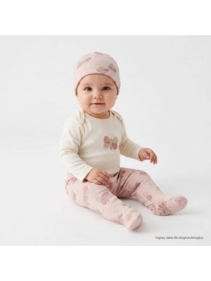 Mothercare Baby Girl Bodysuit-Pants-Hat Heart Print Snap Crew Neck Long Sleeve Footed