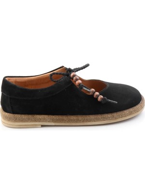 Bambi Black Suede Genuine Leather Women's Ballet Flats K01281035202