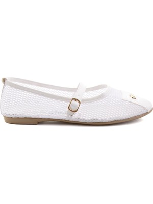 Bambi White Mesh Women's Ballet Flats K01021050422