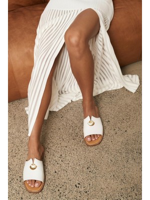 Bambi White Genuine Leather Women's Slippers K04331145803