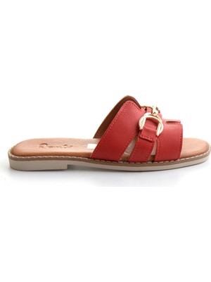 Bambi Red Genuine Leather Women's Slippers K04331612303