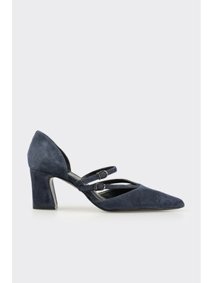 Elle Navy Leather Women's Mid-Heel Shoes