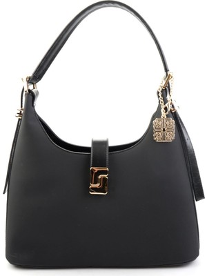 Bambi Black Striped Fabric Women's Shoulder Bag C06636222204
