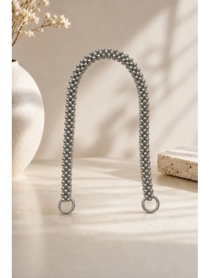 Velanee Gümüş Renk Metal Boncuklu Çanta Sapı 35 cm – Örgü ve El Yapımı Çantalar Için