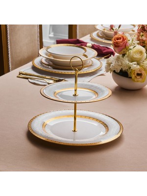 Karaca Royal Bone Victoria Tiered Cookie Stand Gold