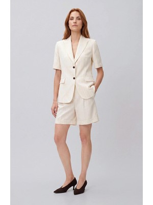 Network Mink Off-White Striped Cuffed Hem Shorts