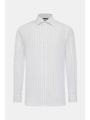 Vakko Green Striped Cotton Shirt