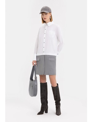 Vakko White Long Sleeve Dress