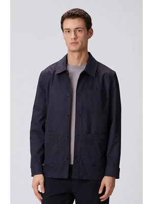 Network Navy Patch Pocket Detail Linen Overshirt