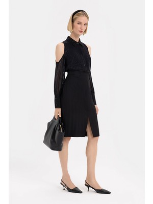 Vakko Black Wool Above-The-Knee Skirt